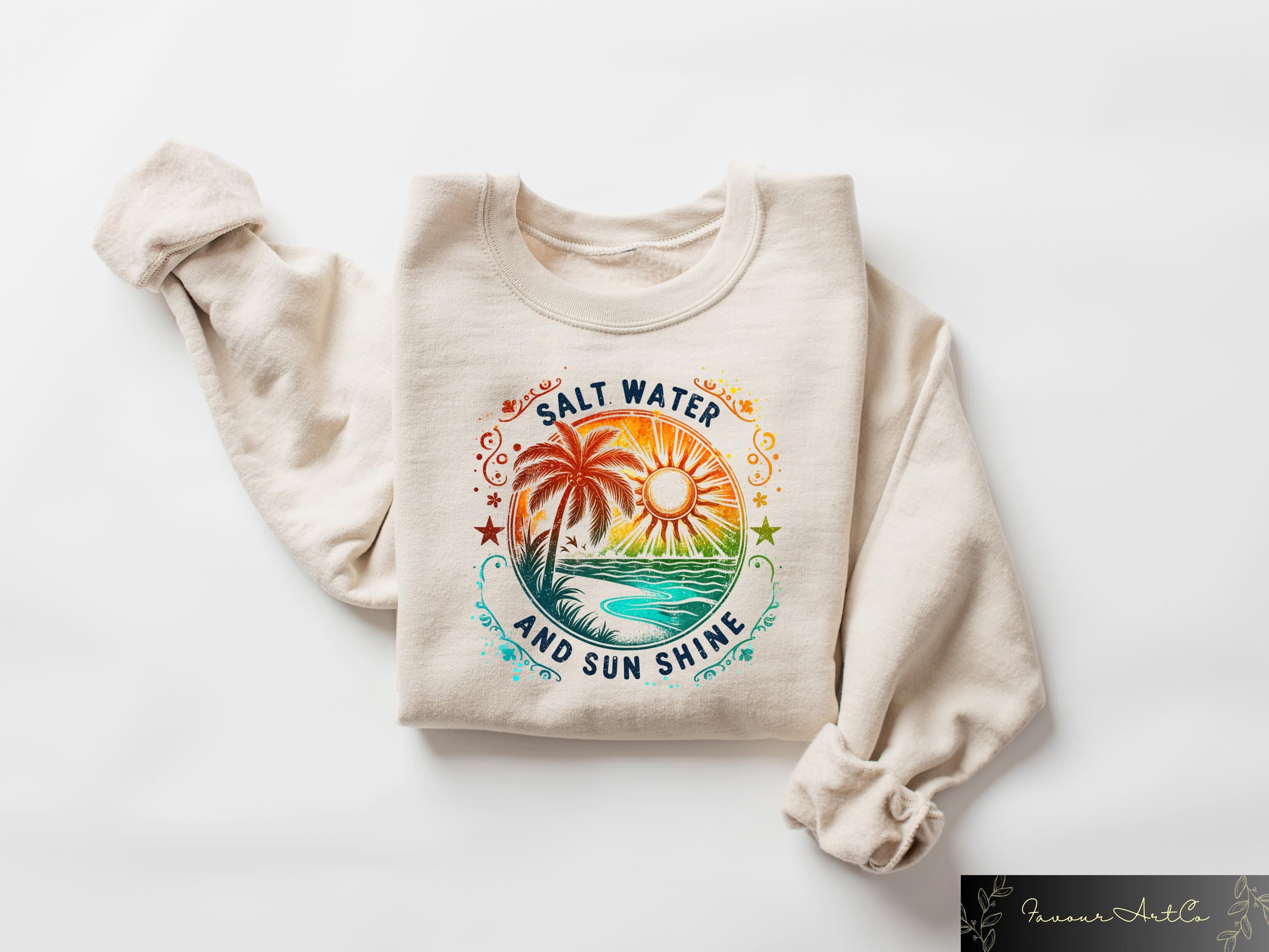 Salt Water Sun Shine Summer Holiday Retro Beach Tropical Vacation Summer Tee Sunshine (4)