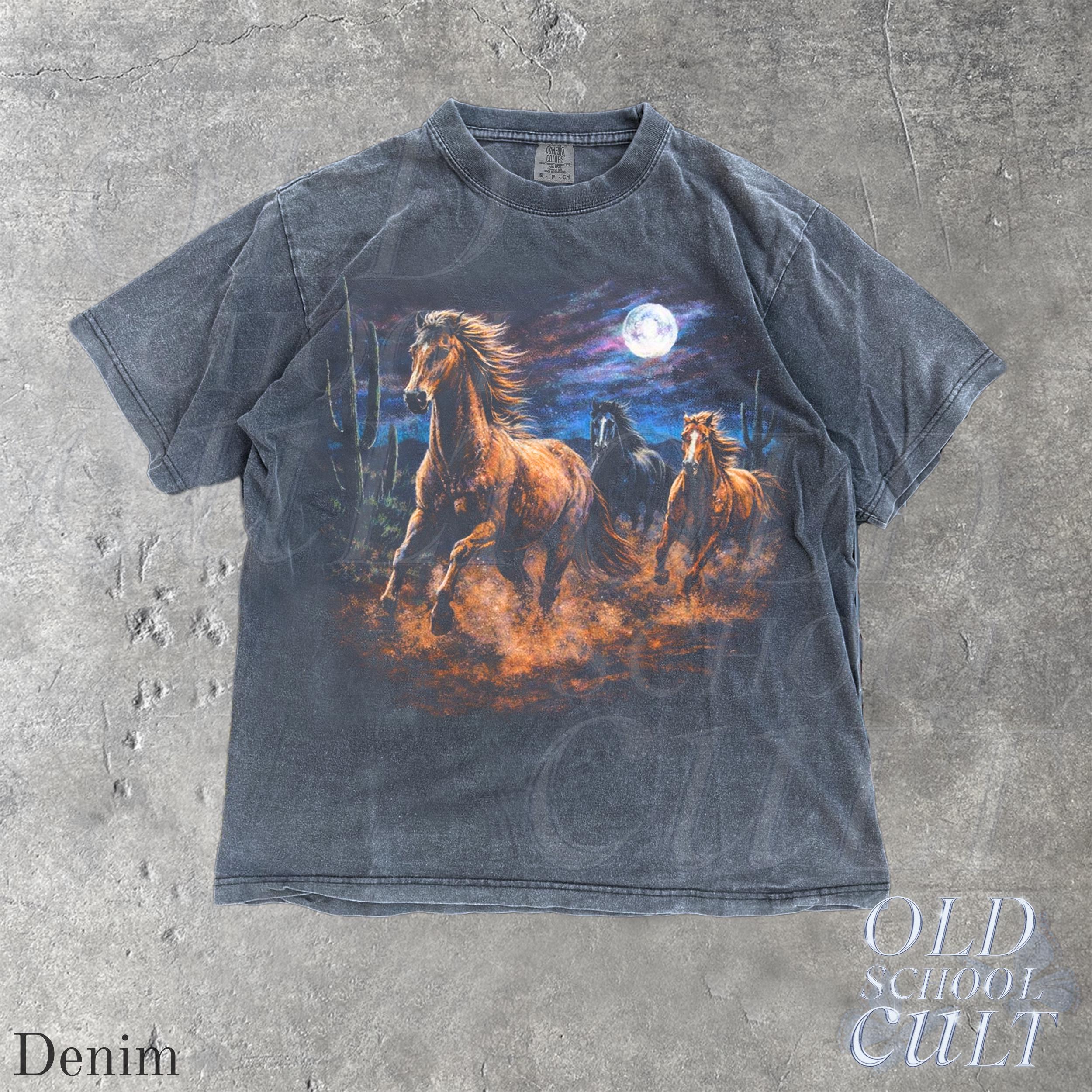 Wild Horses Vintage 90s Retro Moonlit Running Horse Tee (4)