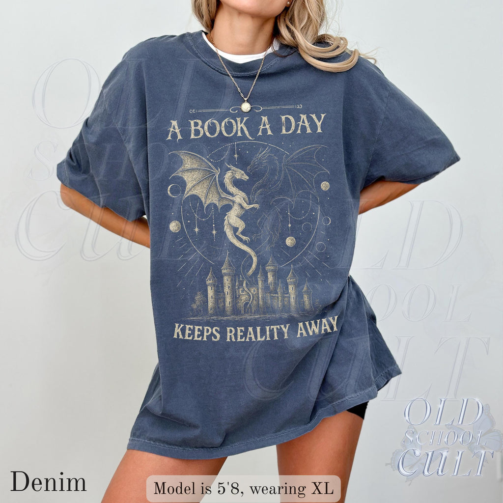 Book Day Keeps Reality Away Dragon Fantasy Comfort Colors Gothic Grunge Castle Reader (4)