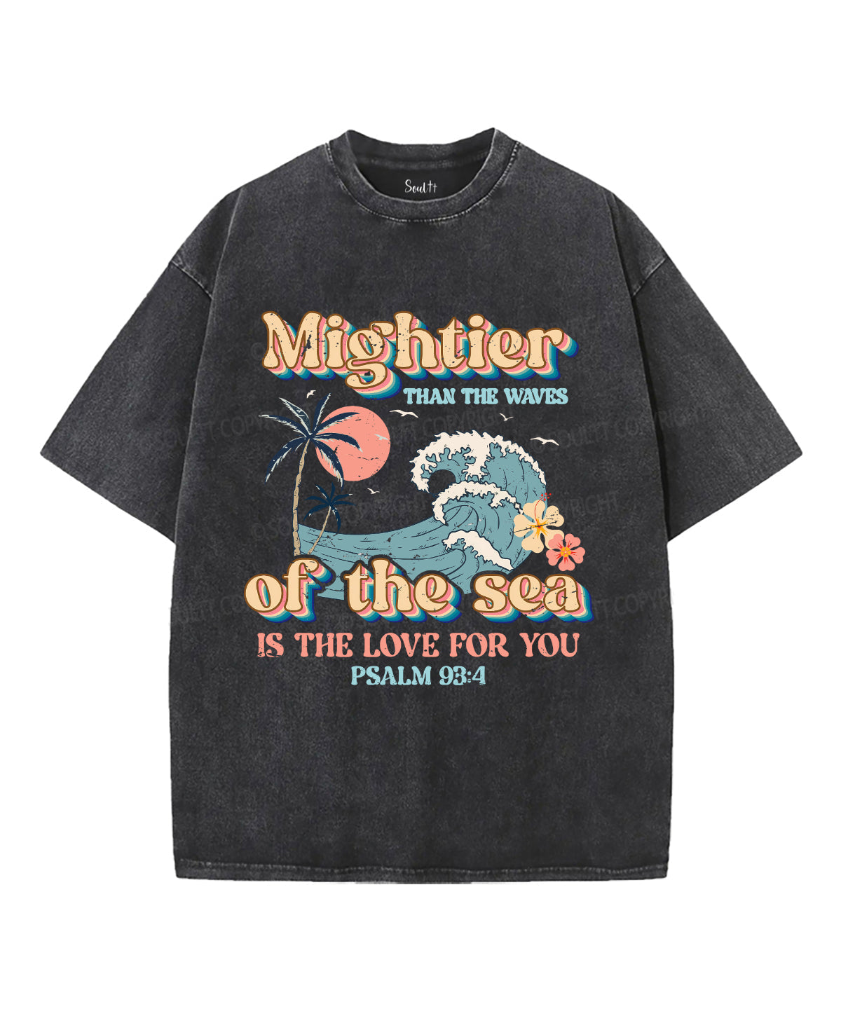 Mightier Than The Waves Of The Sea Is His Love For You Unisex Washed Christian T-shirt Hoodie, Sweatshirt (Image 2)