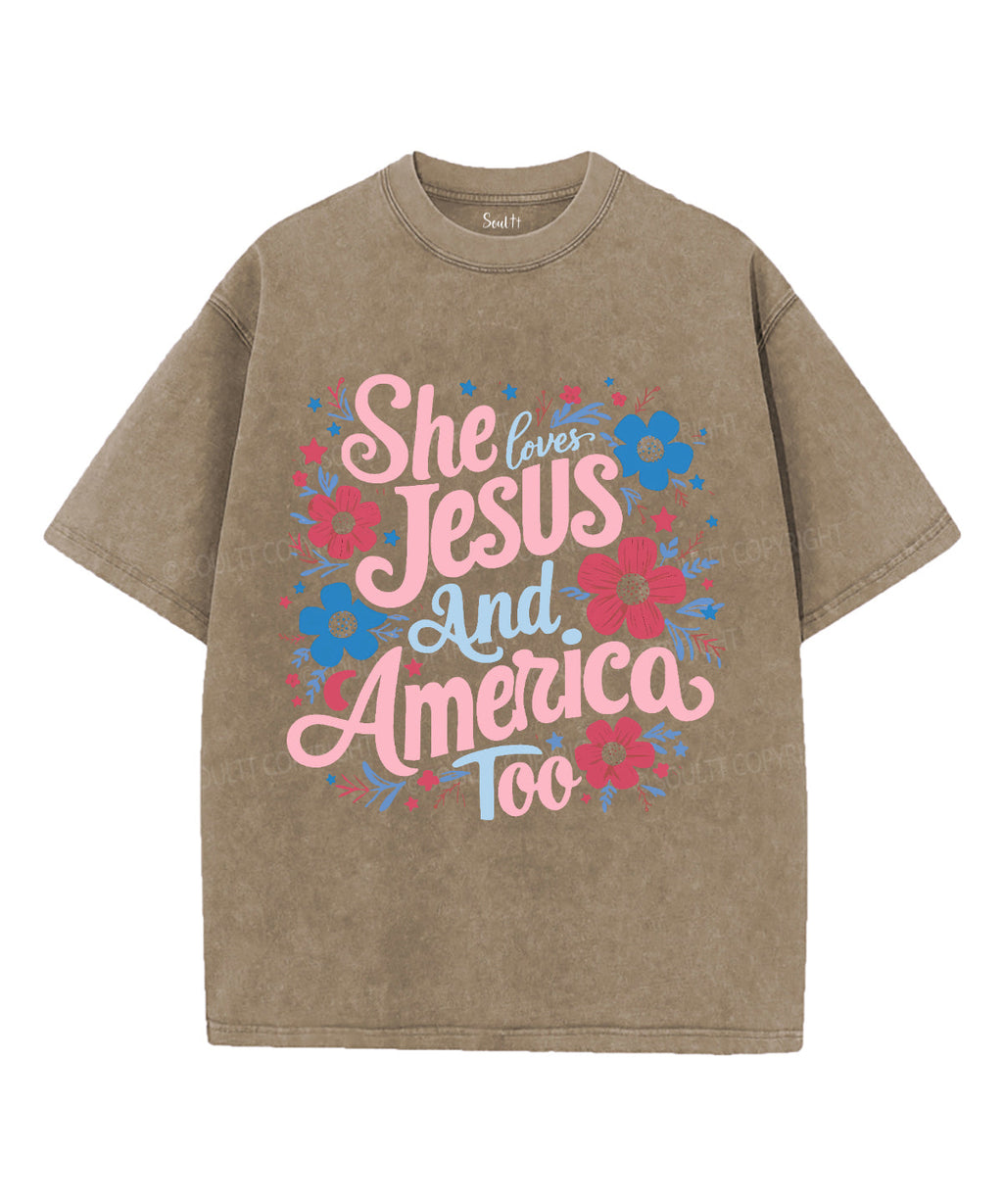 She Loves Jesus And America Unisex Washed Christian T-shirt Style006 Hoodie, Sweatshirt | CiraTrend.com (Image 5)