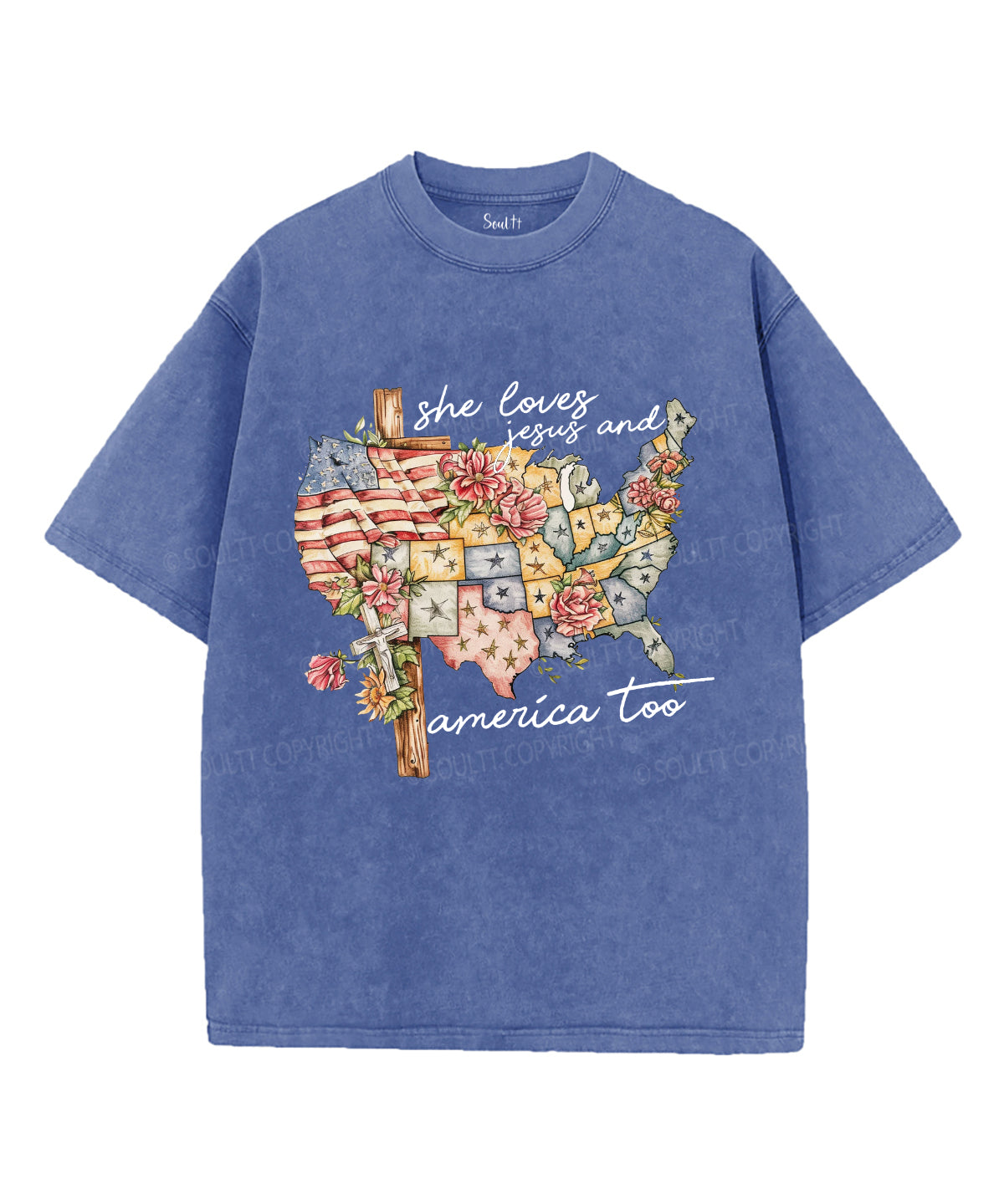 She Loves Jesus and America Too Unisex Washed Christian T-shirt Hoodie, Sweatshirt | CiraTrend.com (Image 3)