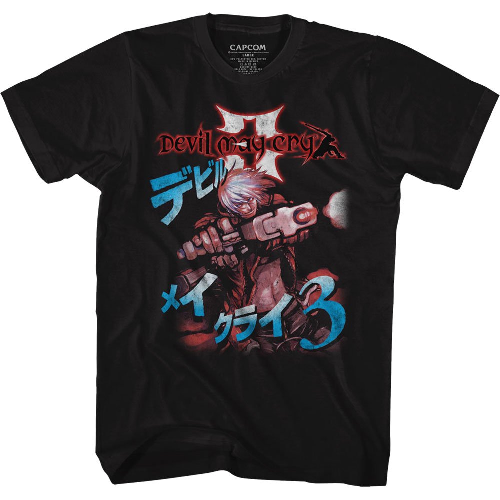 Devil May Cry 3 Dante Gun Pose Over Japanese Characters T-Shirts, Hoodie, Sweatshirt