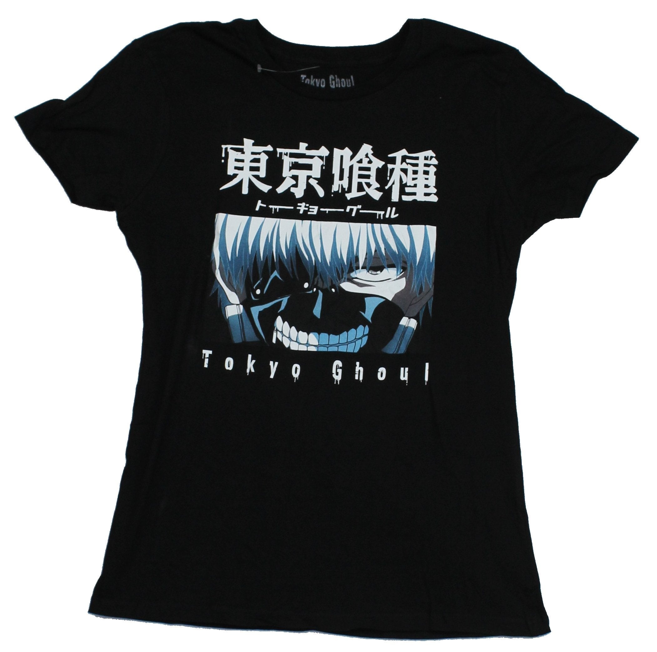 Tokyo Ghoul Juniors Blue Toned Ghoul Face Kanji Logo T-Shirts, Hoodie, Sweatshirt