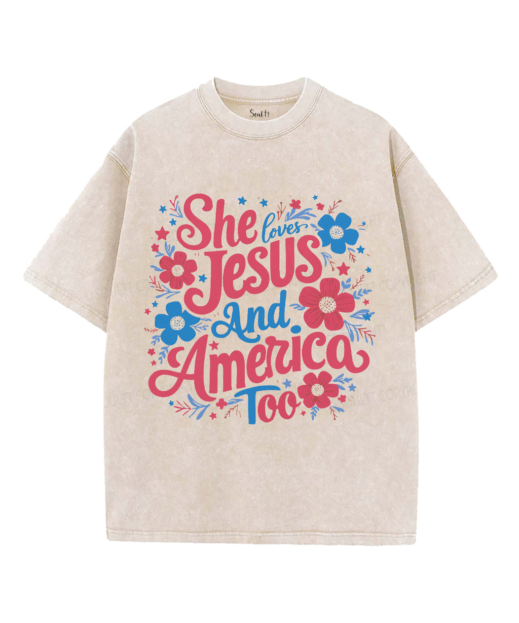 She Loves Jesus And America Unisex Washed Christian T-shirt Style006 Hoodie, Sweatshirt | CiraTrend.com (Image 1)