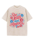 She Loves Jesus And America Unisex Washed Christian T-shirt Style006 Hoodie, Sweatshirt | CiraTrend.com (Image 1)