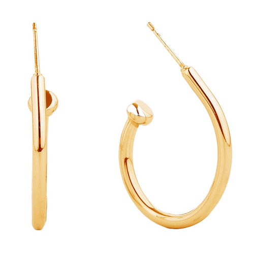 14K Gold-Dipped Oval Hoop Round Edge Post Earring