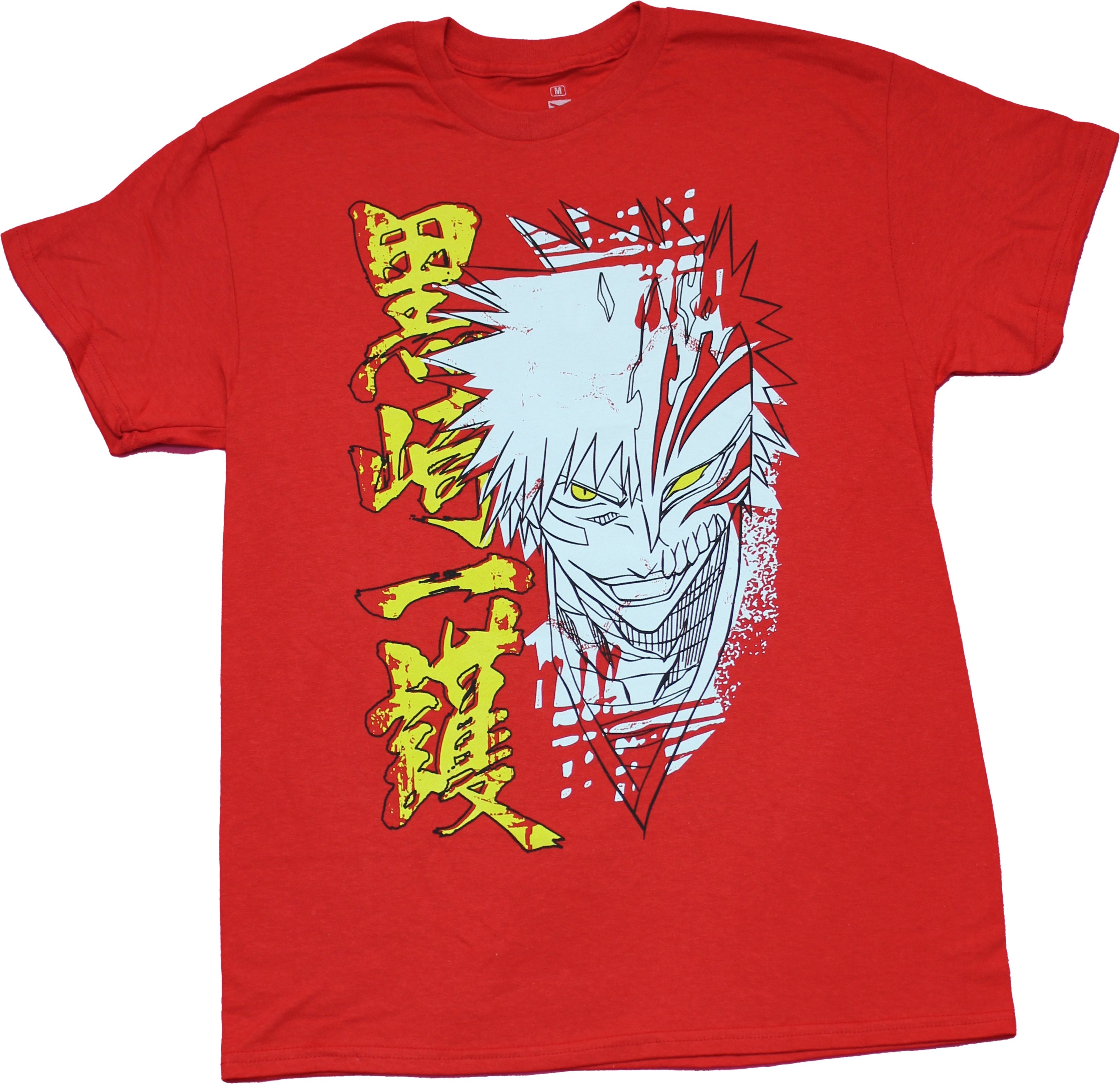 Bleach Mens T-shirt - Ichigo Hollow Mask Next to Yellow Kanj Hoodie, Sweatshirt | CiraTrend.com