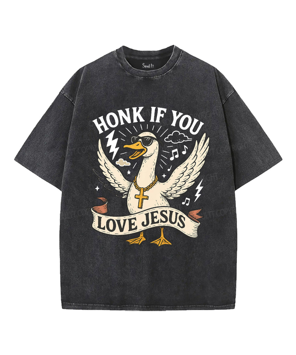 Honk If You Love Jesus Unisex Washed Christian T-shirt Hoodie, Sweatshirt | CiraTrend.com (Image 1)