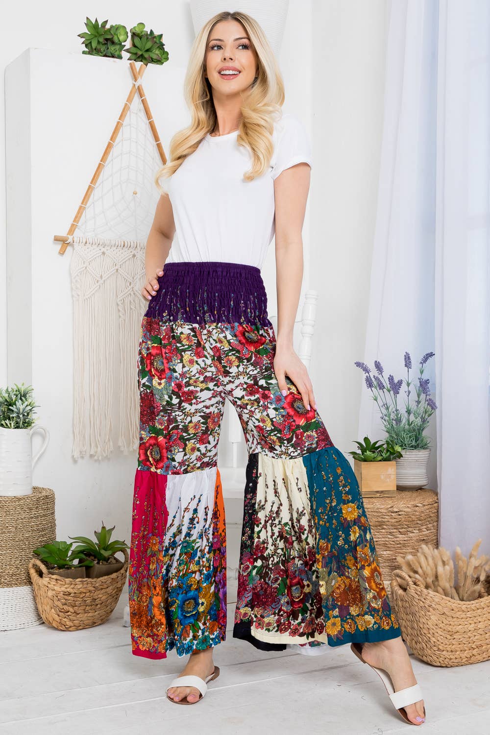 Patchwork Smocked Pants (TH-1647)