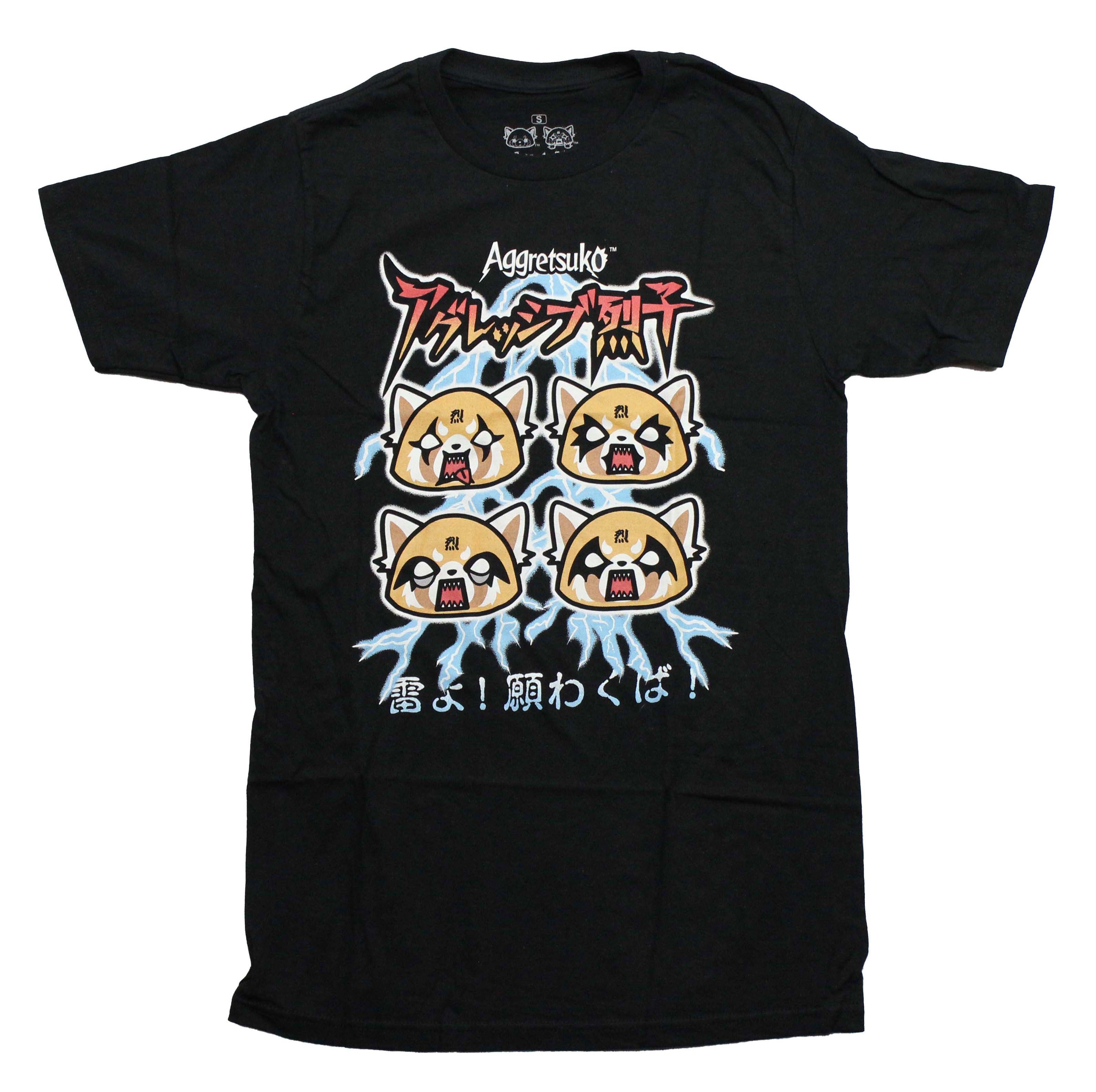 Aggretsuko Mens T-Shirt -  Four Lightning Heads Over Kanji Hoodie, Sweatshirt | CiraTrend.com