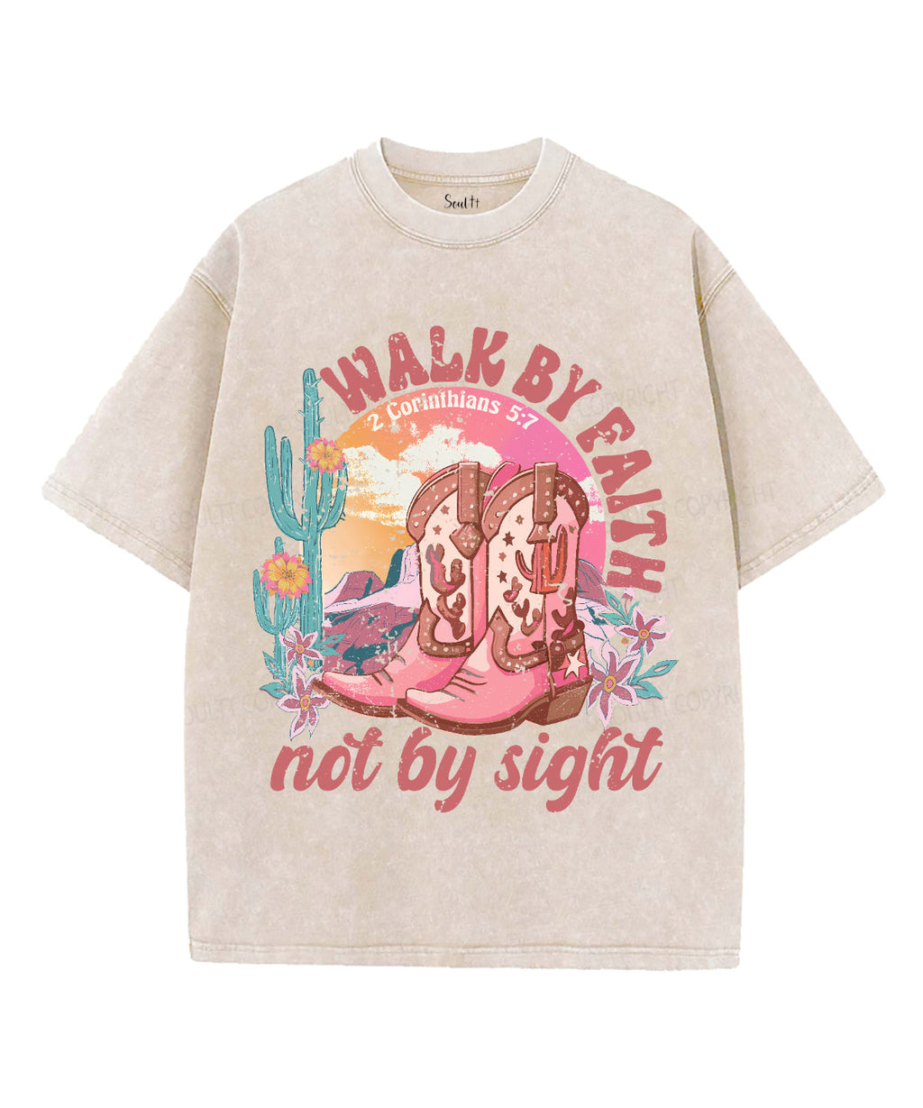 Walk By Faith Unisex Washed Christian T-shirt Hoodie, Sweatshirt | CiraTrend.com (Image 1)