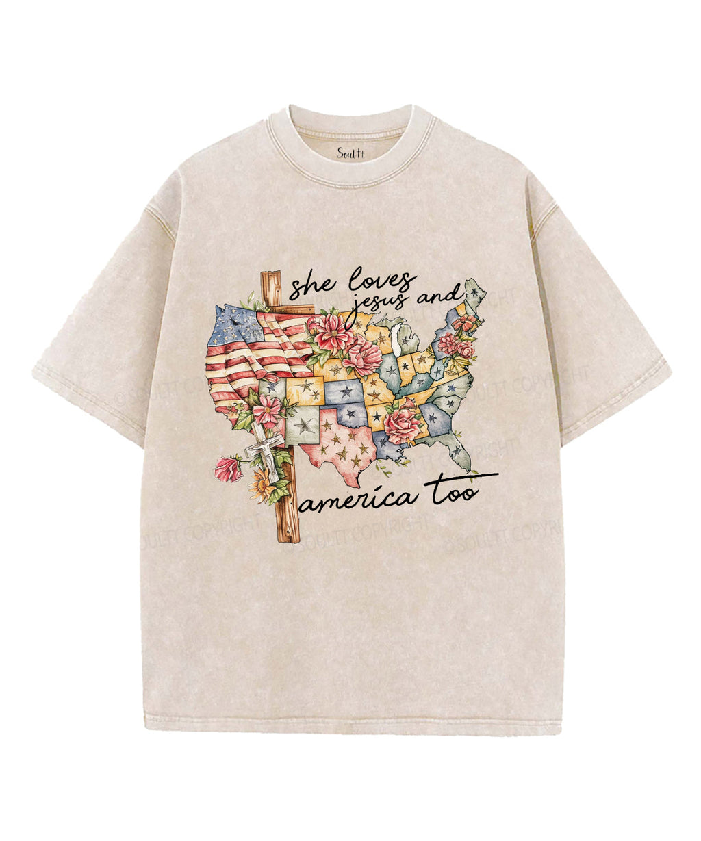 She Loves Jesus and America Too Unisex Washed Christian T-shirt Hoodie, Sweatshirt | CiraTrend.com (Image 4)