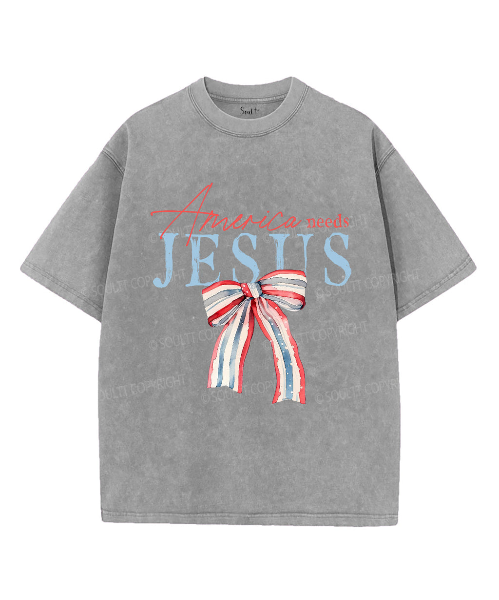America Needs Jesus Unisex Washed Christian T-shirt Hoodie, Sweatshirt | CiraTrend.com (Image 3)