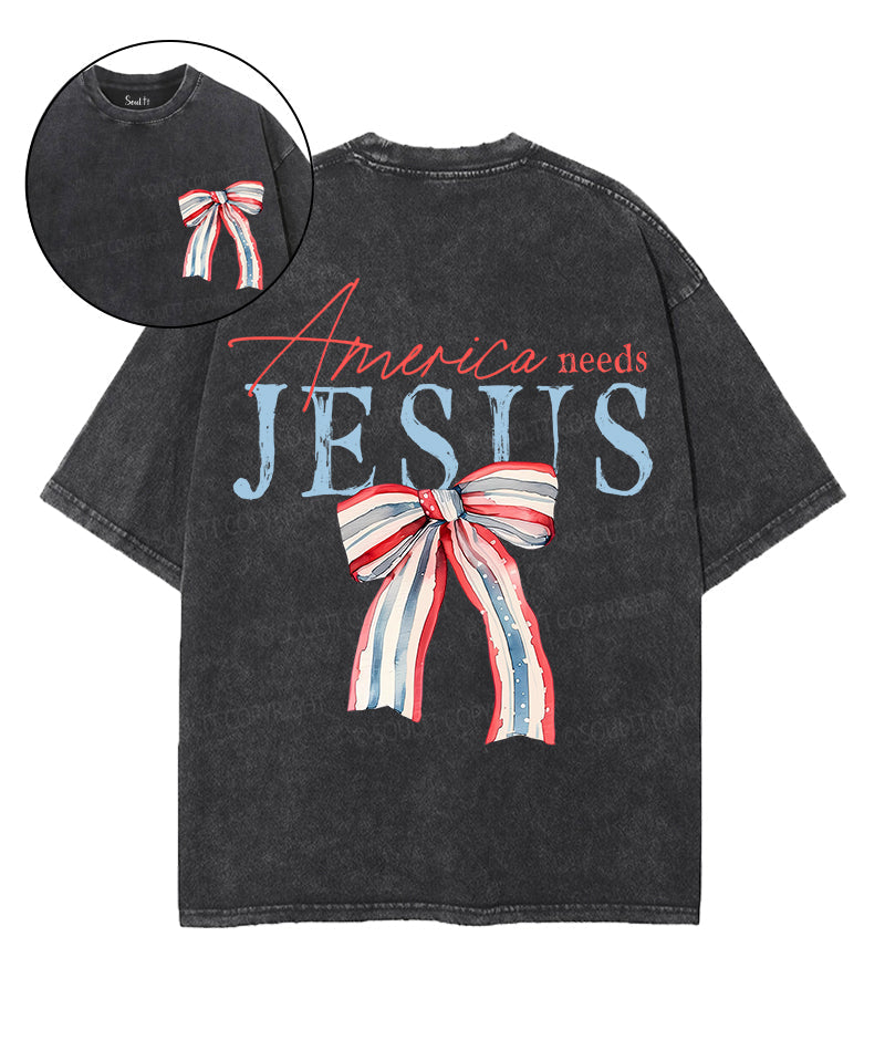 America Needs Jesus Double Sided Unisex Washed Christian T-shirt Hoodie, Sweatshirt | CiraTrend.com (Image 1)