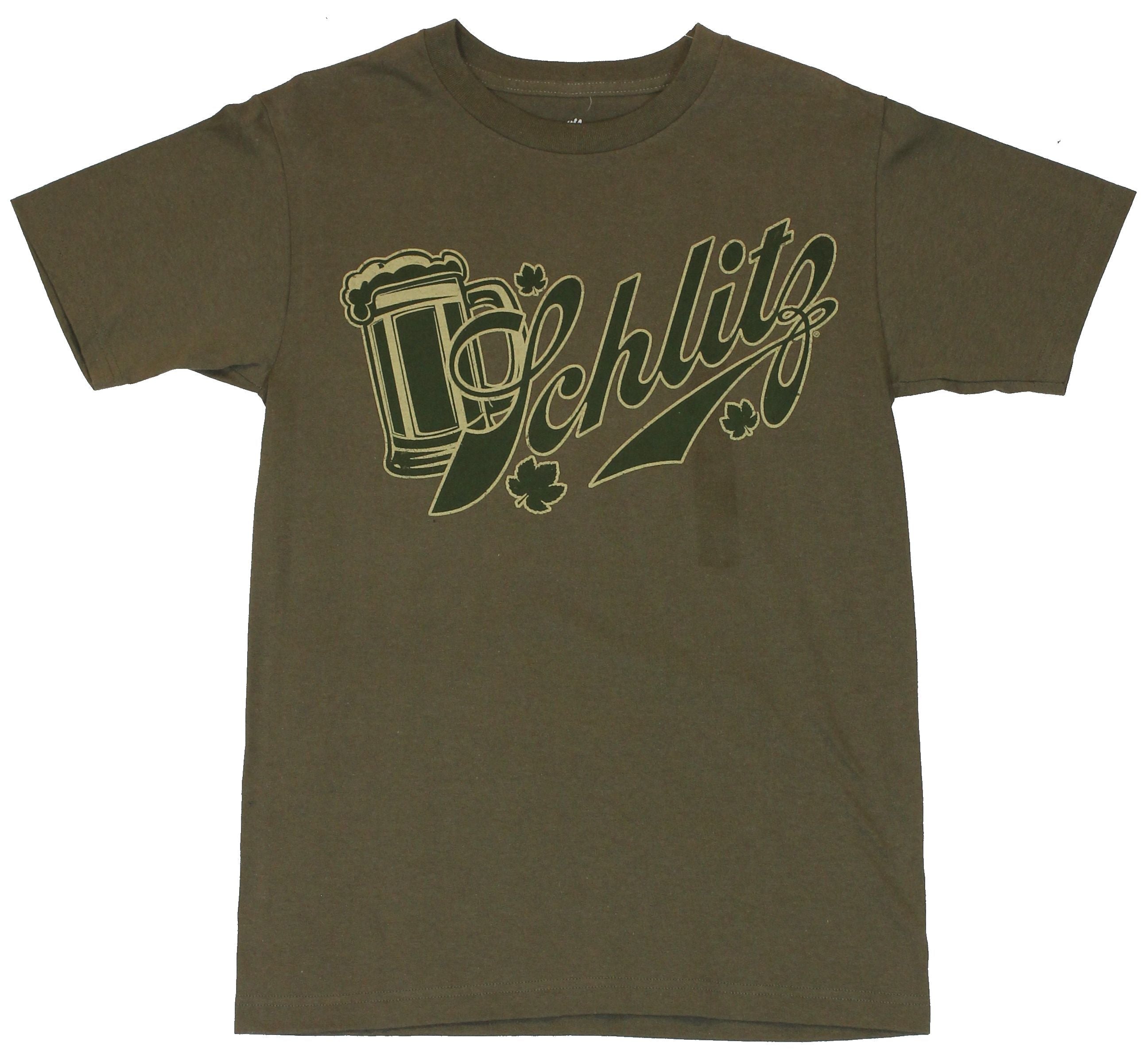 Schlitz Mens T-Shirt  -Classic Brand Name Logo on Gunship Green Hoodie, Sweatshirt | CiraTrend.com