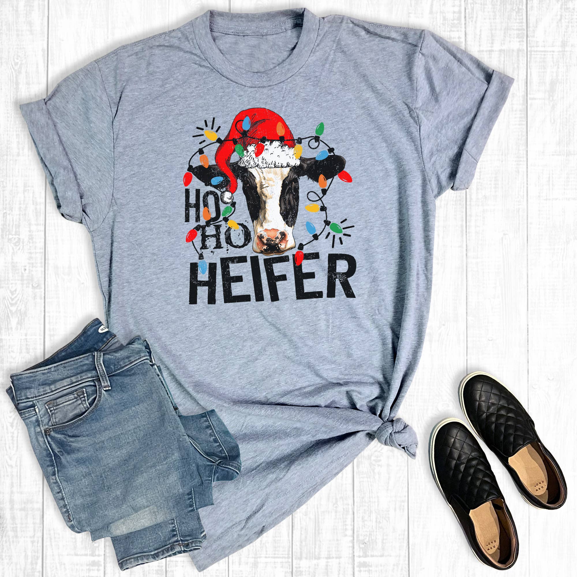 Western Christmas Ho Ho Heifer Graphic Tee