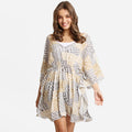 Mixed Pattern Printed Lace Back V-Neck Dress