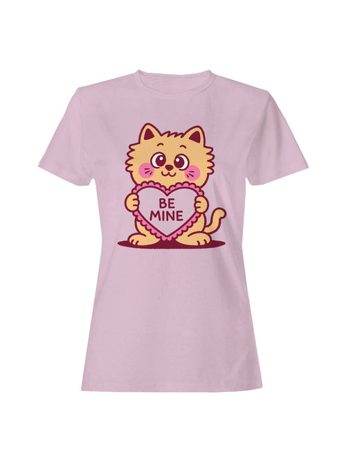 Adorable Cat Holding Be Mine Heart Women's T-Shirt