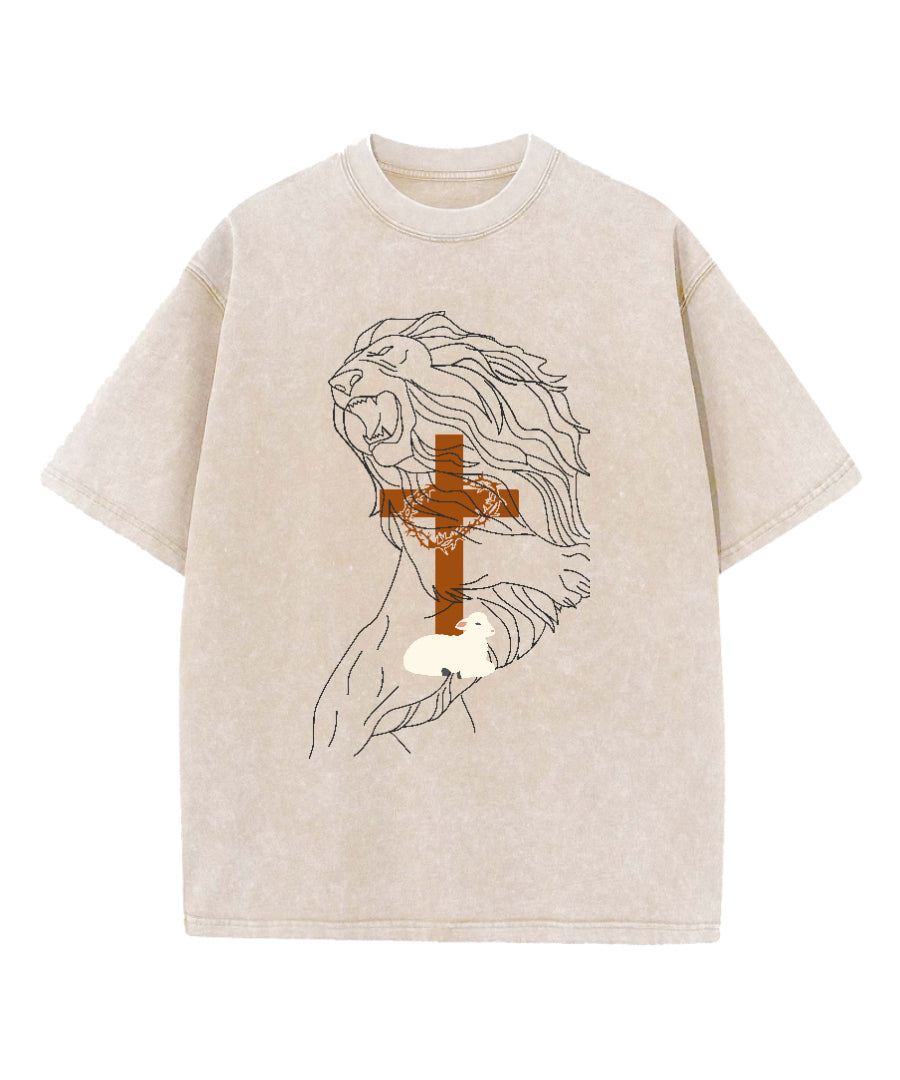 The Lion And The Cross Washed Christian T-shirt Hoodie, Sweatshirt | CiraTrend.com (Image 5)