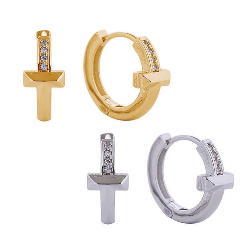 14k Gold Dipped T1 Pave Cz Hoop Huggie Earrings