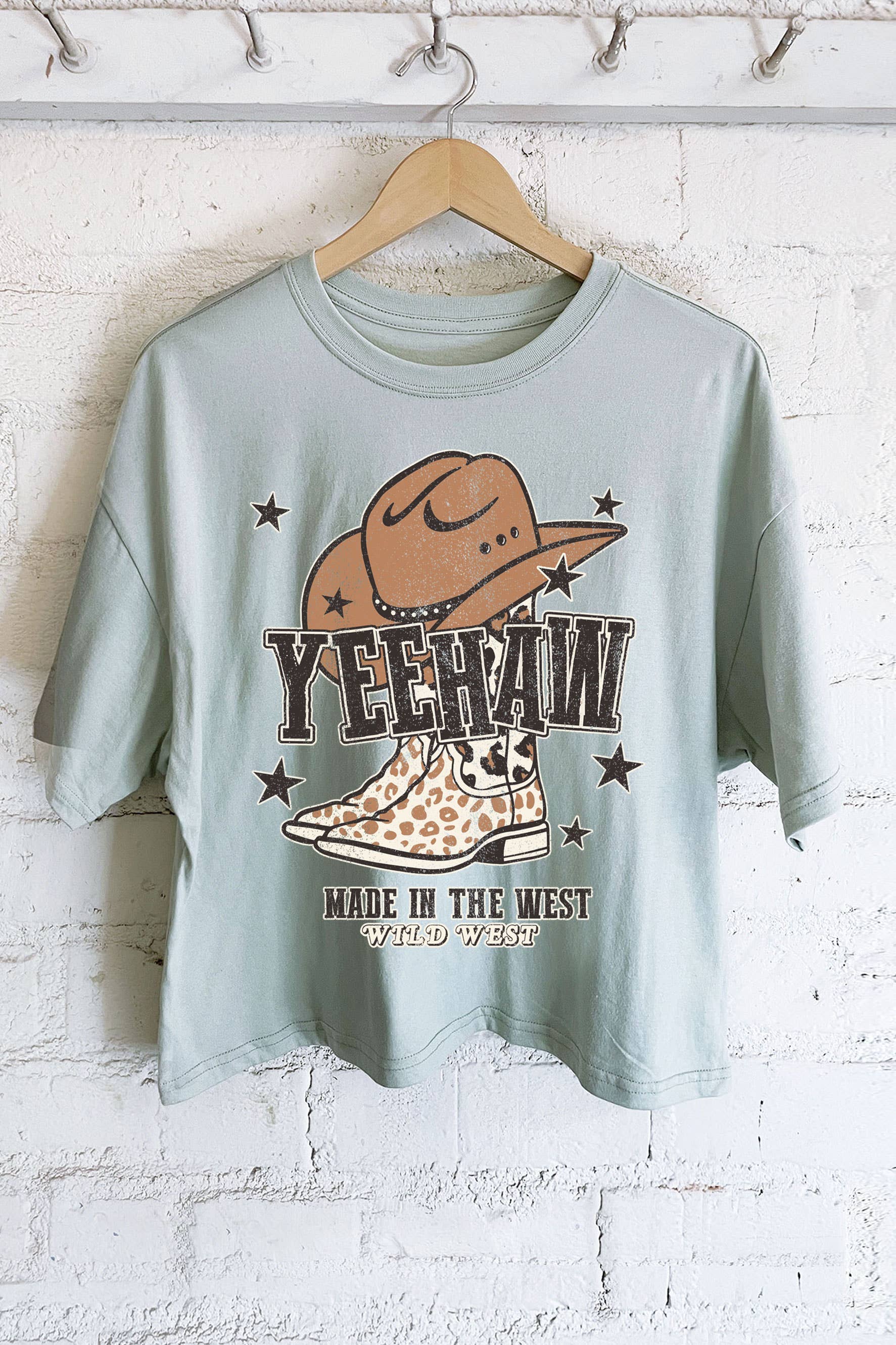 Yeehaw Wild West Boots Graphic Long Crop Top