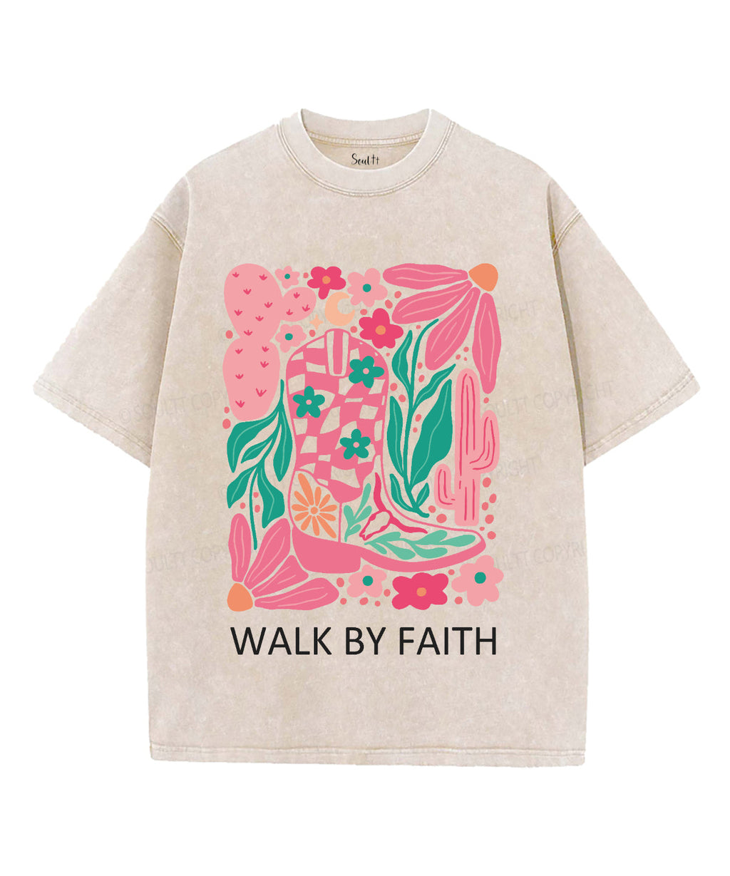 Walk By Faith Washed Christian T-shirt Hoodie, Sweatshirt | CiraTrend.com (Image 1)