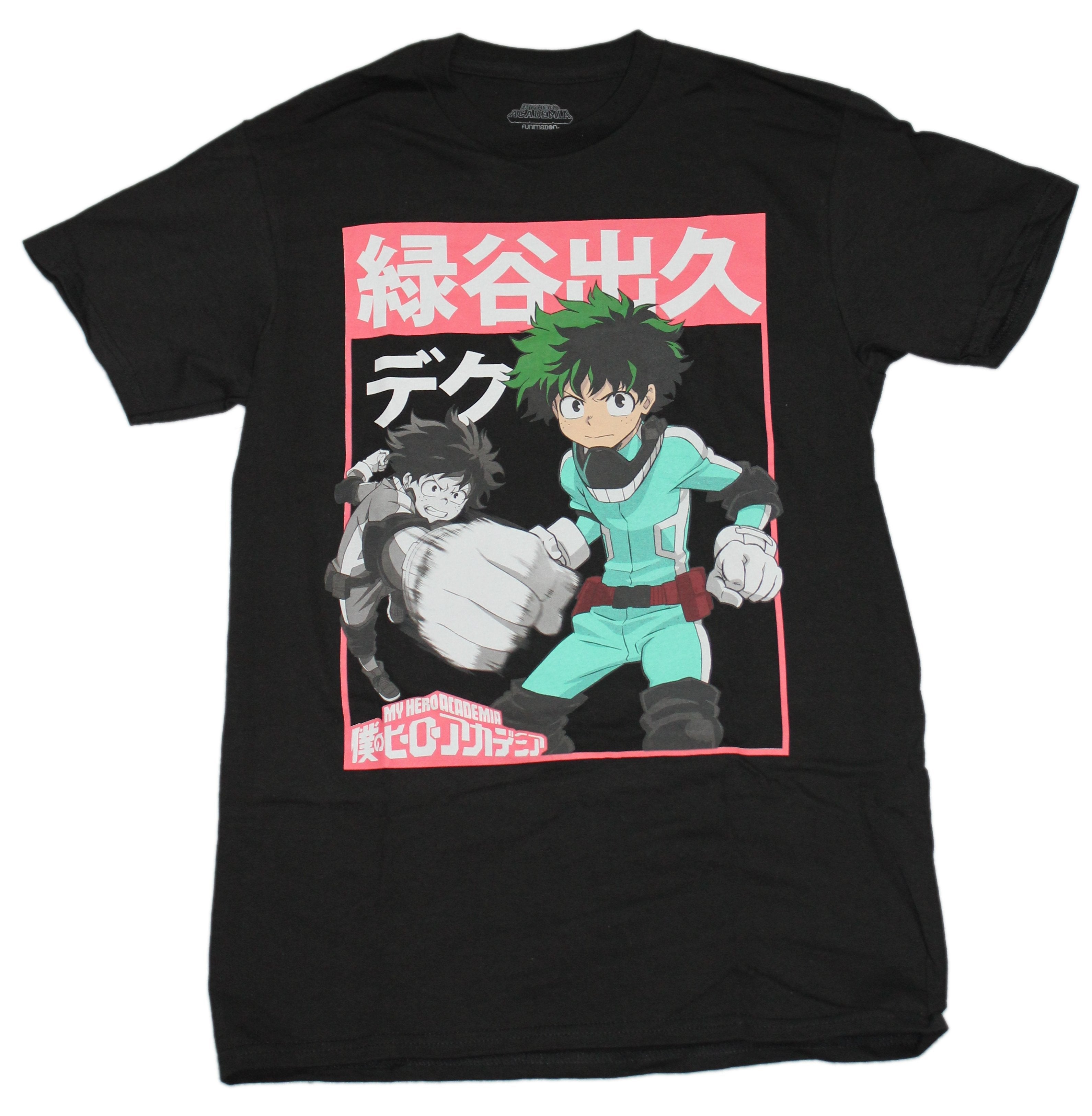 My Hero Academia Mens T-Shirt - Deku Under Kanji Color Next to B & W Punch Hoodie, Sweatshirt | CiraTrend.com