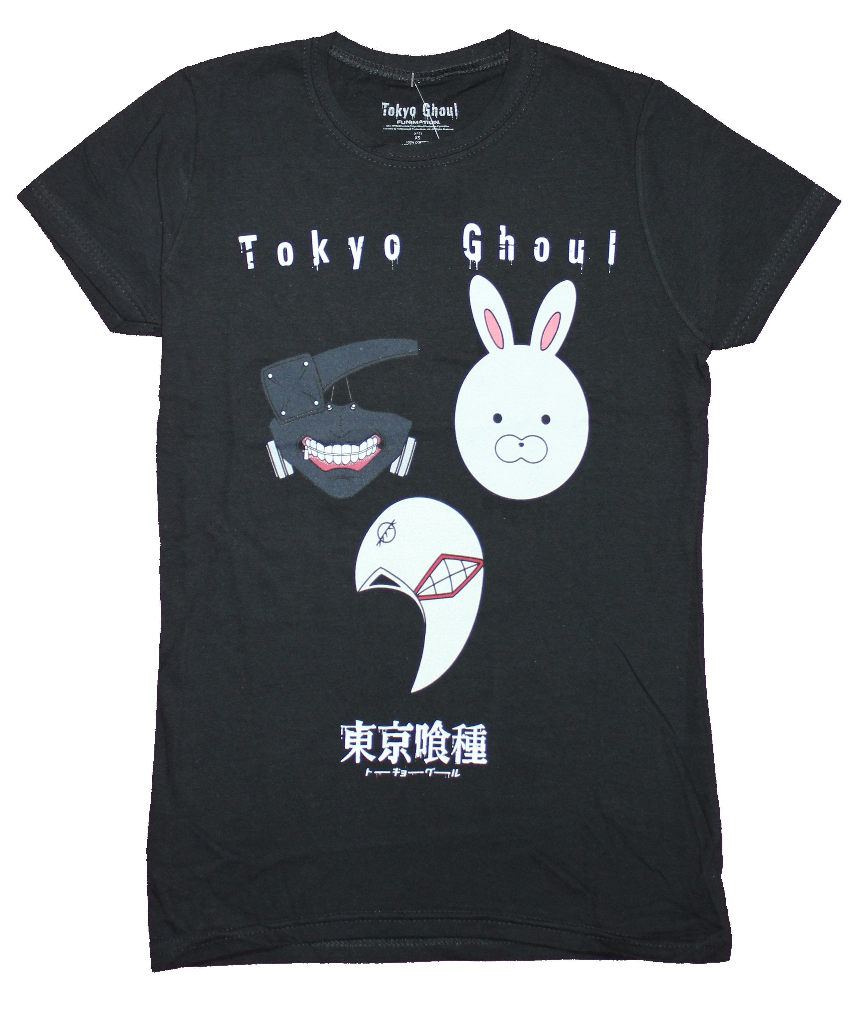 Tokyo Ghoul Girls Juniors T-Shirt - Rabbit Ghoul Masks Over Kanji Image Hoodie, Sweatshirt | CiraTrend.com