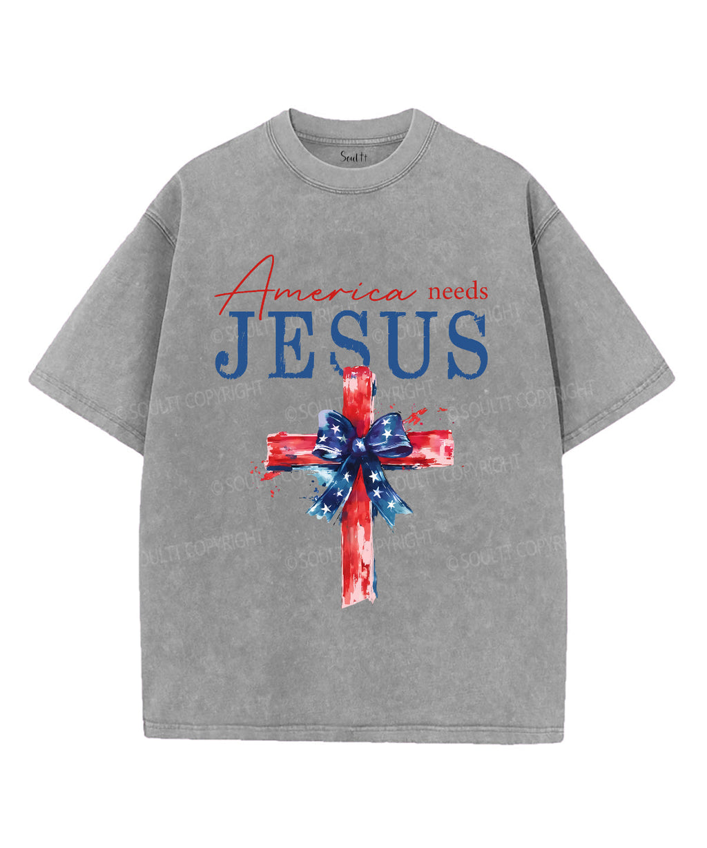 America Need Jesus Unisex Washed Christian T-shirt Hoodie, Sweatshirt | CiraTrend.com (Image 2)