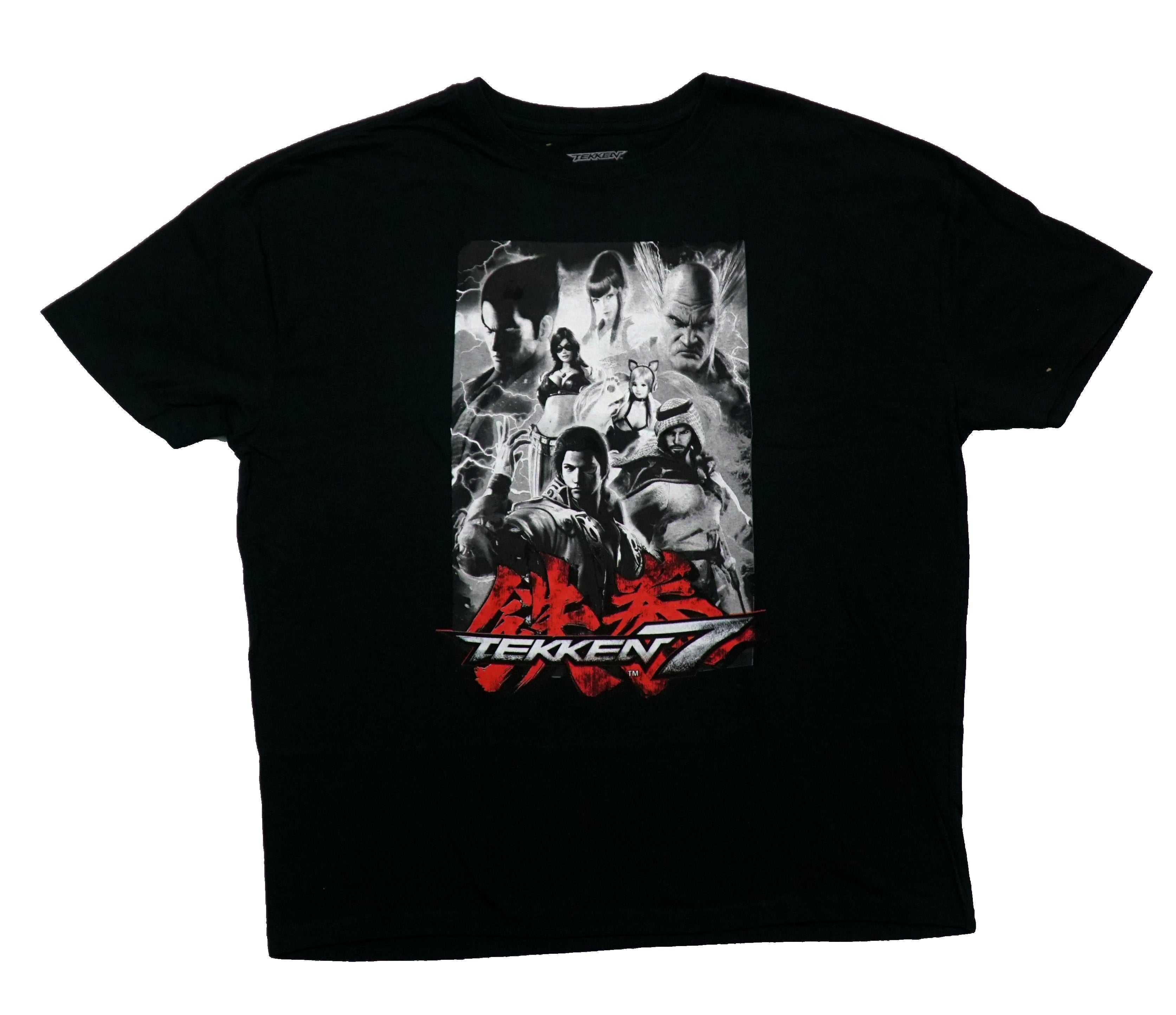 Tekken 7 Mens T-Shirt - Grayscale Group of Fighters Over Red Kanji Hoodie, Sweatshirt | CiraTrend.com