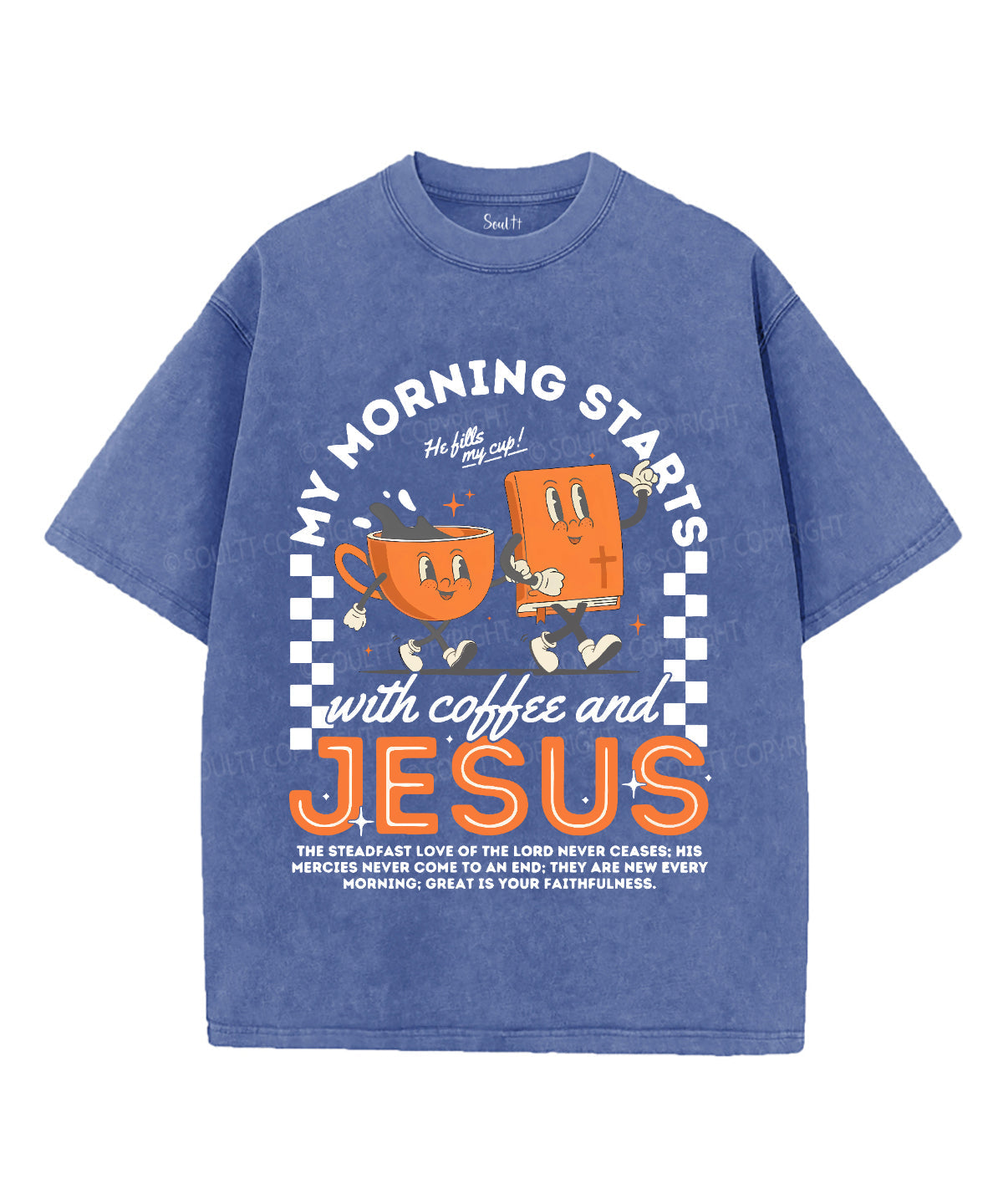 My Morning Stars With Coffee And Jesus Unisex Washed Christian T-shirt Hoodie, Sweatshirt | CiraTrend.com (Image 3)