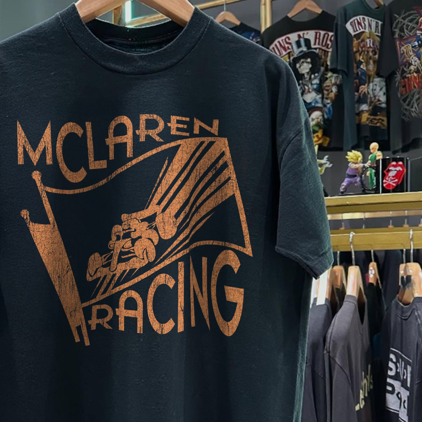 90s MCLAREN RACING RARE WASHED BLACK T-SHIRT