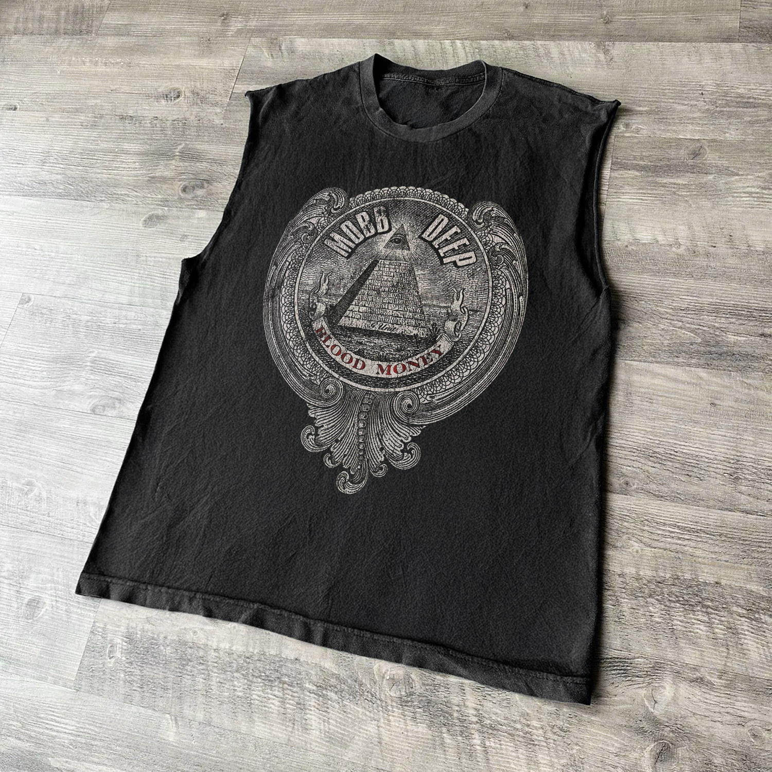 '06 MOBB DEEP 'BLOOD MONEY' ALBUM BLACK CUT-OFF TEE Hoodie, Sweatshirt | CiraTrend.com (Image 1)