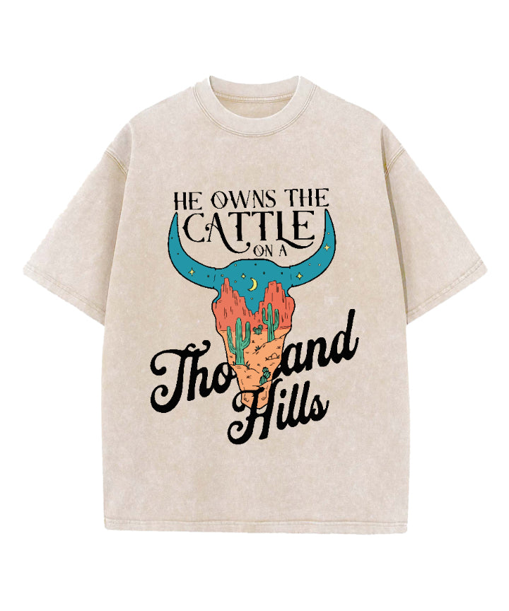 He Owns Cattle Thousand Hills Washed Christian T-Shirts, Hoodie, Sweatshirt