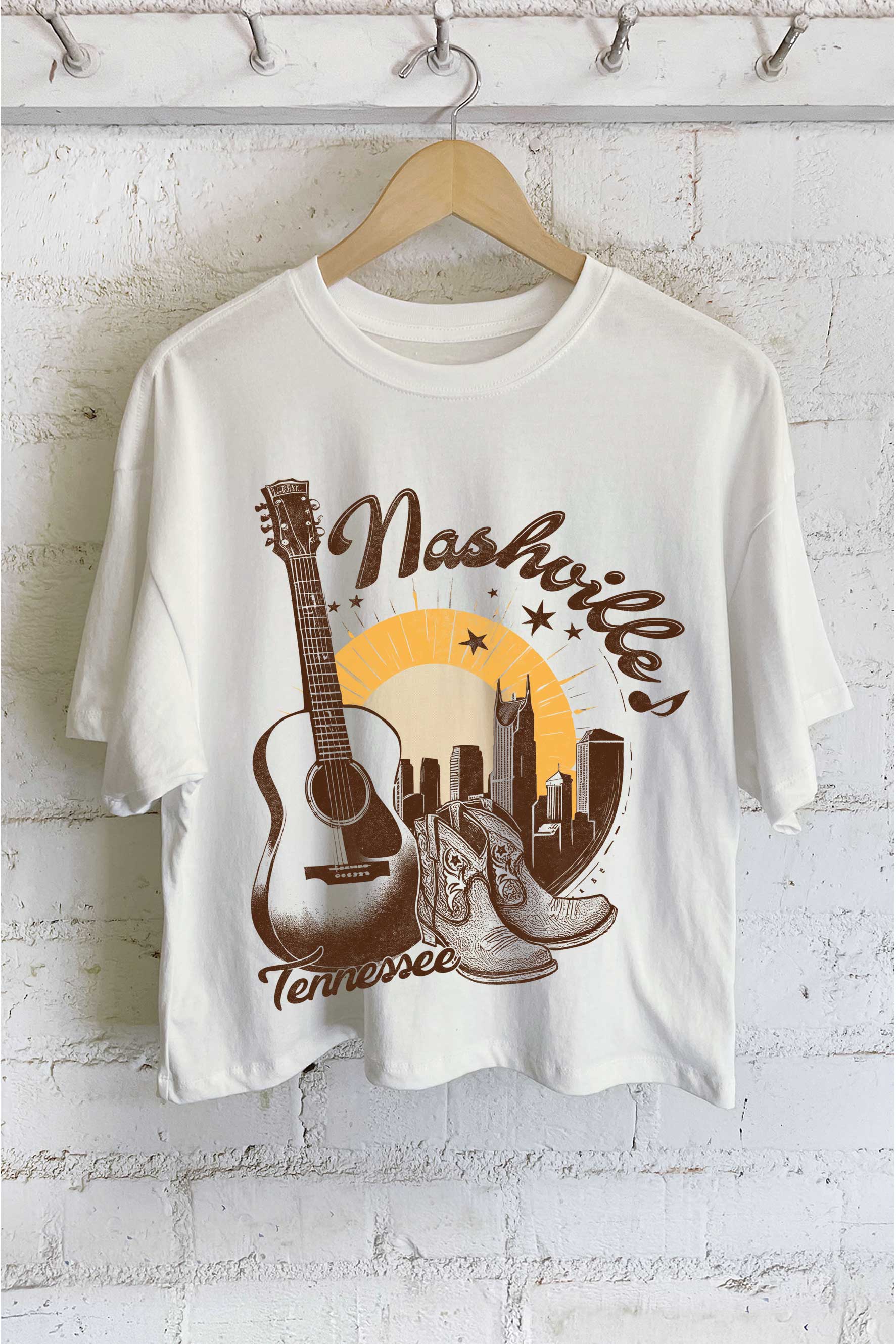 Nashville Music City Sunset Graphic Long Crop Top