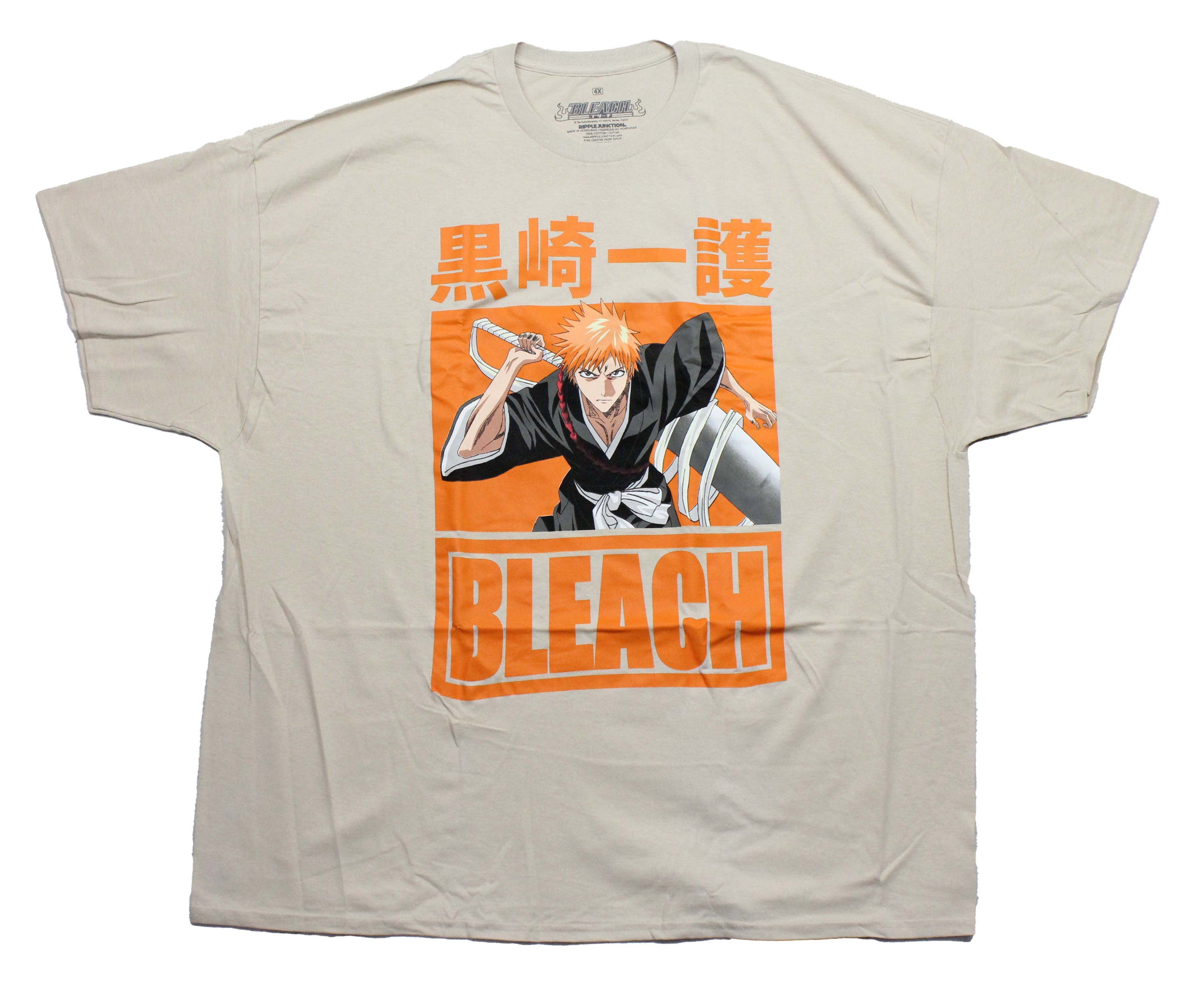 Bleach Mens T-Shirt - Ichigo Grabbing Sword Orange Background Kanji Name Hoodie, Sweatshirt | CiraTrend.com