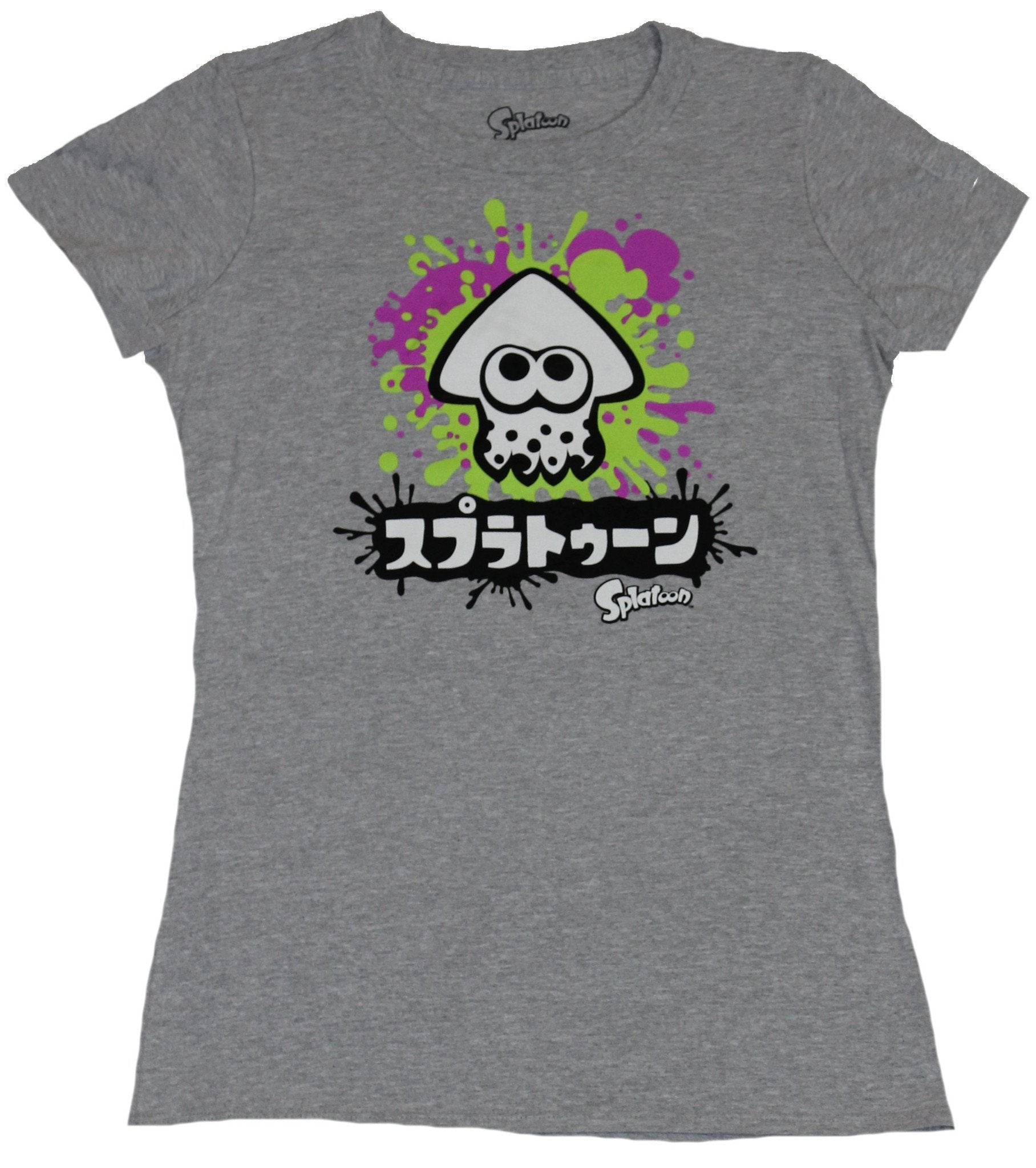 Splatoon Girls Juniors  T-Shirt - Splattered Squid Over Japanese Characters Hoodie, Sweatshirt | CiraTrend.com