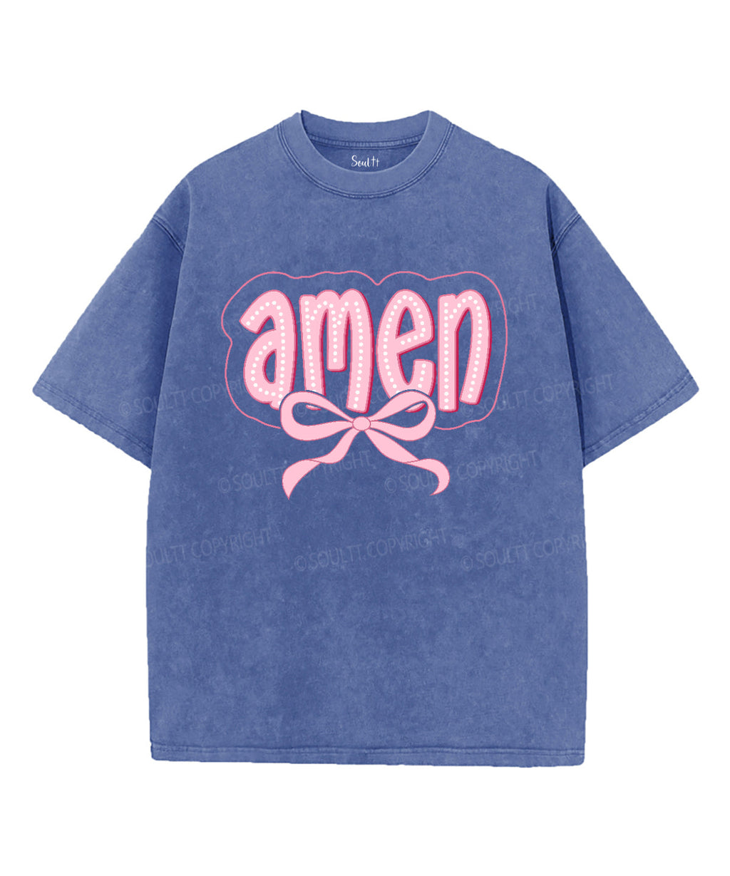 Amen Bow Unisex Washed Christian T-shirt Hoodie, Sweatshirt | CiraTrend.com (Image 3)