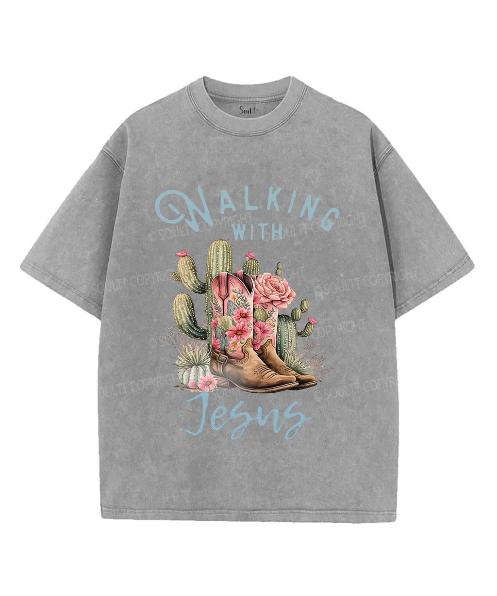 Walking With Jesus Unisex Washed Christian T-shirt Hoodie, Sweatshirt | CiraTrend.com (Image 2)