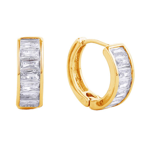 14K Gold-Dipped Cz Rectangle Cubic Huggie Earring