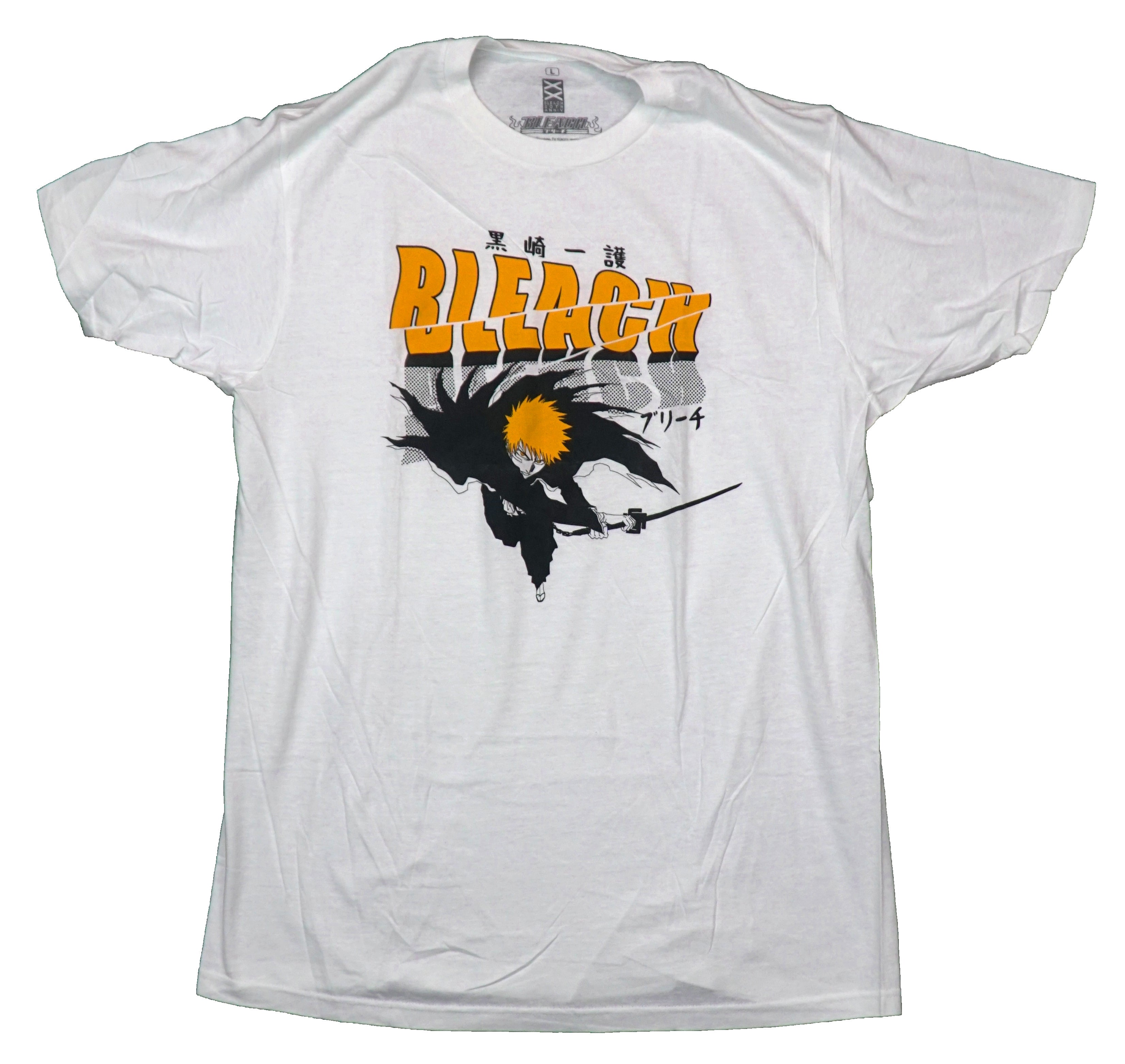 Bleach Mens T-Shirt -Sliced & Dotted Logo Above Black Bleach Holding Sword Hoodie, Sweatshirt | CiraTrend.com