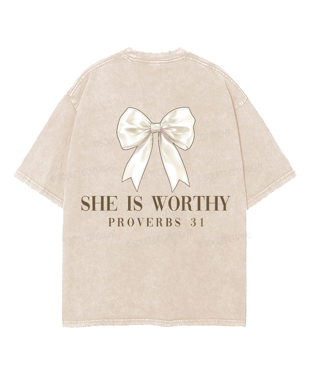 She is Worthy Double Sided Unisex Washed Christian T-shirt Hoodie, Sweatshirt | CiraTrend.com (Image 3)