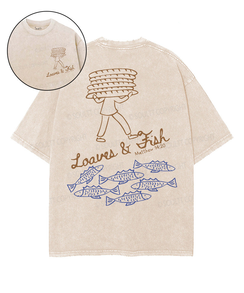 Fish And Loaves Double Sided Unisex Washed Christian T-shirt Hoodie, Sweatshirt | CiraTrend.com (Image 1)