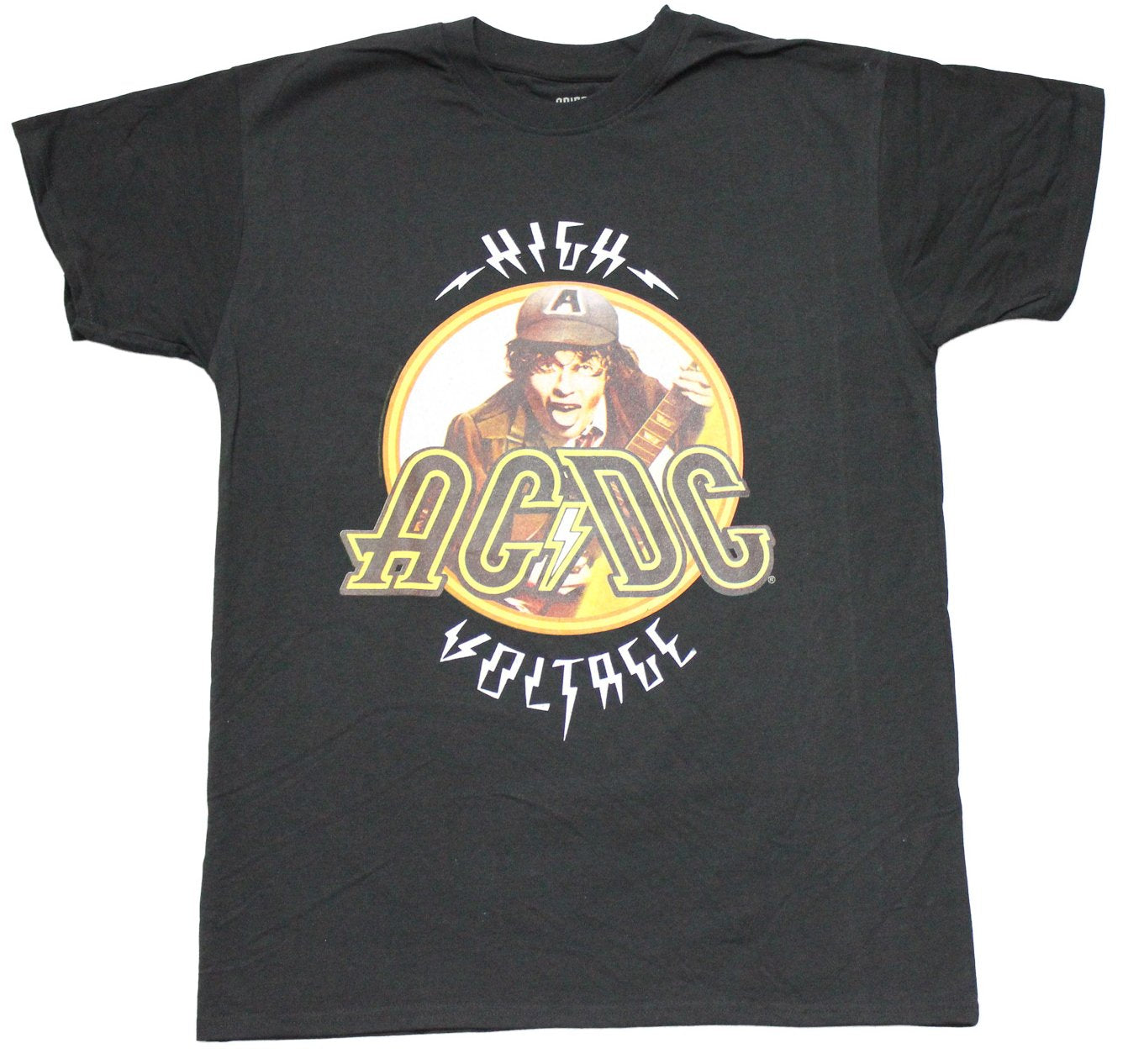 AC/DC Mens T-Shirt - Angus Guitar Player over Name High Voltage Hoodie, Sweatshirt | CiraTrend.com