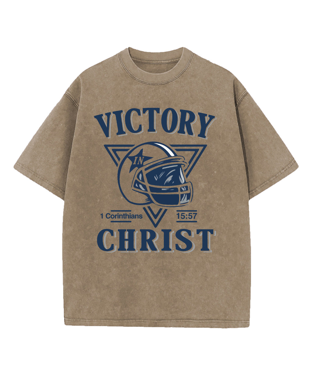 Victory In Christ Football Washed Christian T-shirt Hoodie, Sweatshirt | CiraTrend.com (Image 5)