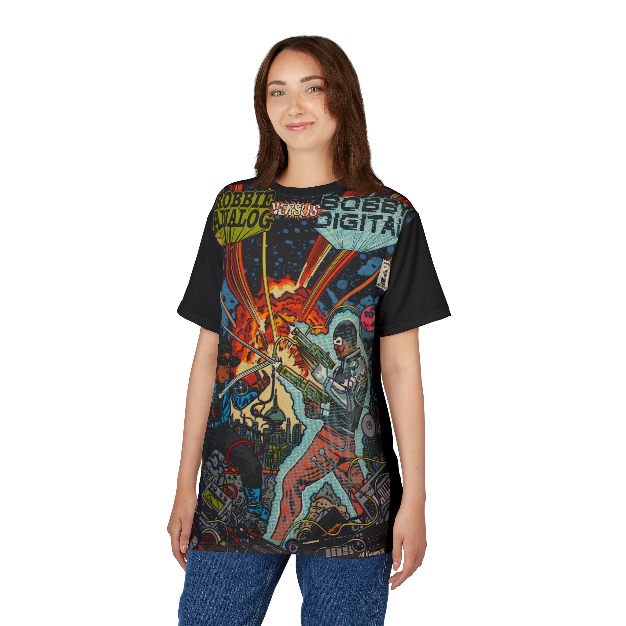 Analog vs. Digital - Unisex Cut & Sew Tee (AOP) Hoodie, Sweatshirt | CiraTrend.com (Image 4)