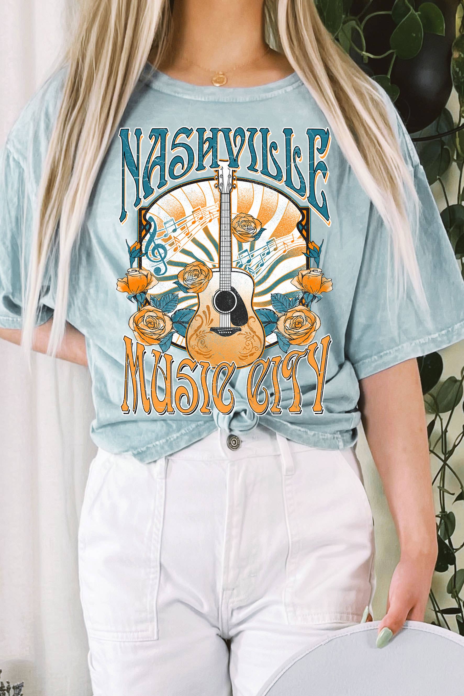 Nashville Music City Flower Mineral Long Crop Top