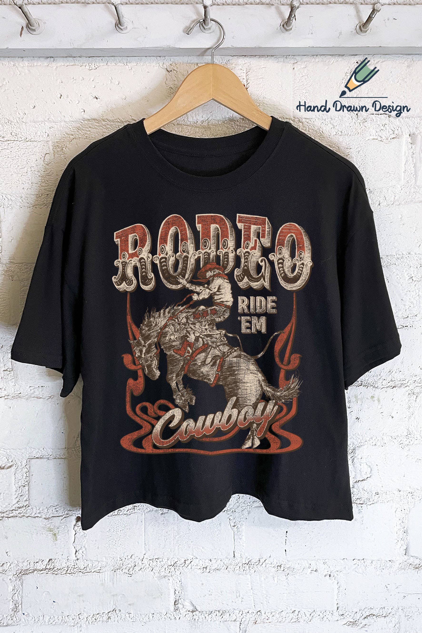 Rodeo Cowboy-Hand Drawn Designed Graphic Crop Top