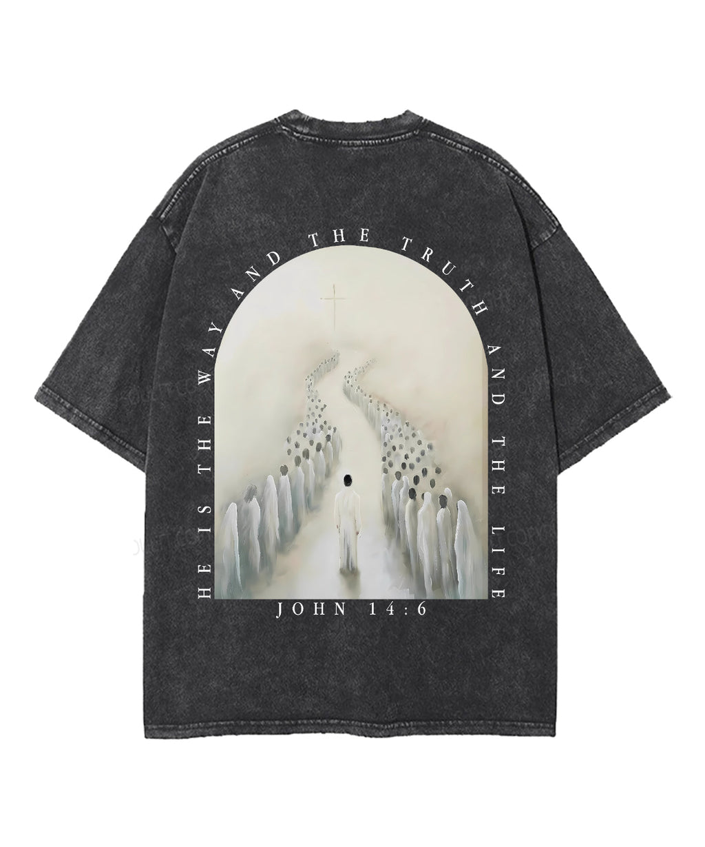 He Is The Way Double Sided Unisex Washed Christian T-shirt Hoodie, Sweatshirt | CiraTrend.com (Image 3)